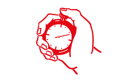 Eine Hand, die eine Stoppuhr hält, illustriert.