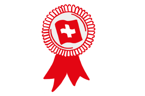 Ein Abzeichen mit Schweizer Kreuz in der Mitte, illustriert. 