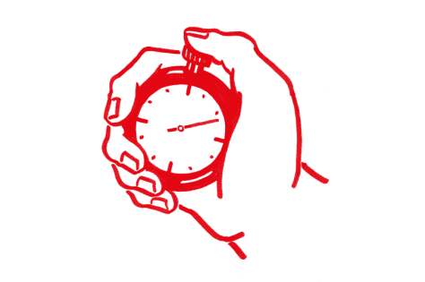 Eine Hand, die eine Stoppuhr hält, illustriert.
